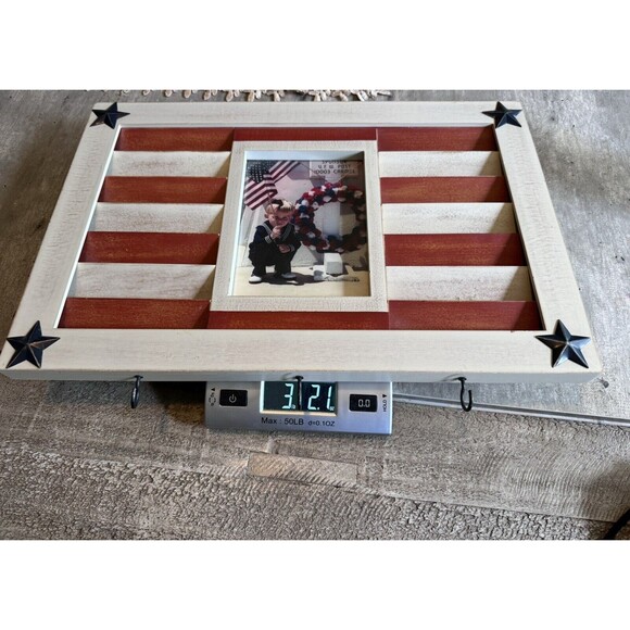 VTG WALL HANGING AMERICAN FLAG PICTURE FRAME KEY HOLDER STARS & STRIPES RUSTIC - Picture 12 of 12
